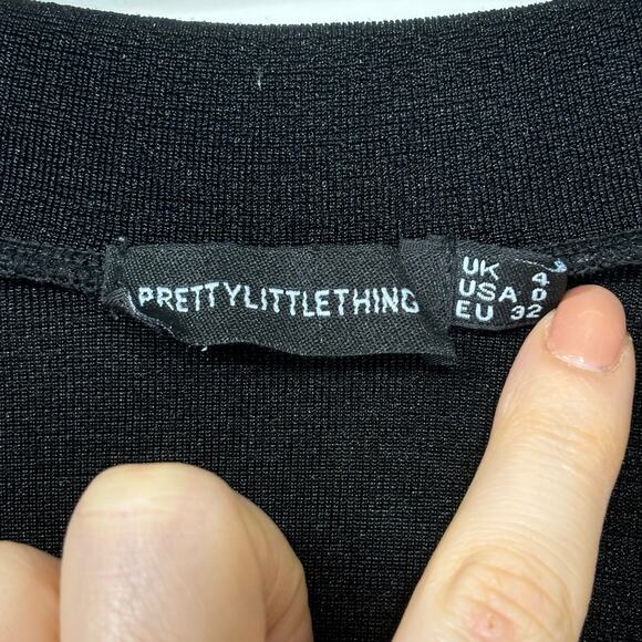PrettyLittleThing Black Crop Tie‎ Up Long Sleeve Blouse Casual Sexy size 0 - Picture 4 of 4